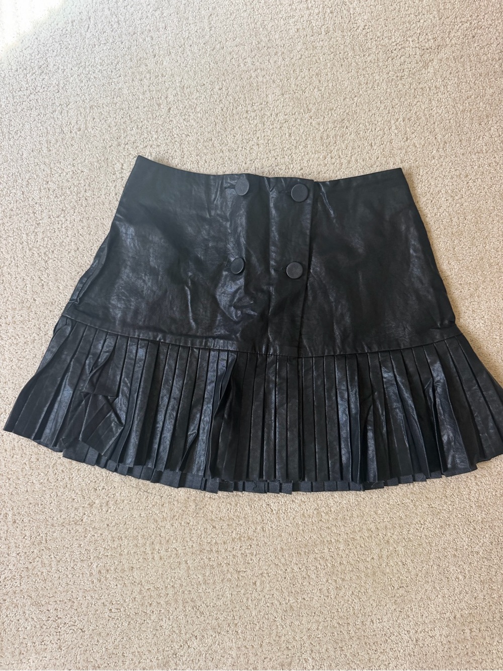 ZARA Basic Black Faux Leather Pleated Mini Skirt Size L Y2K
